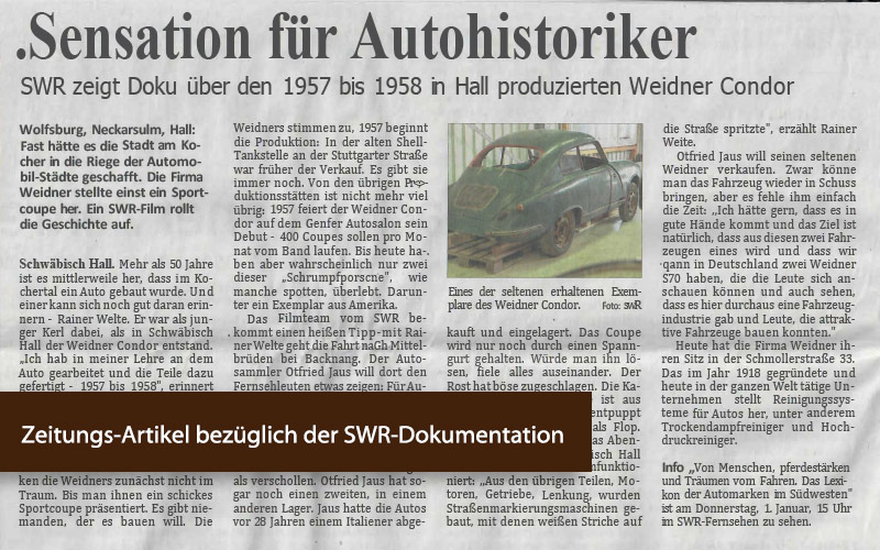 Zeitungsartikel Weidner Condor SWR